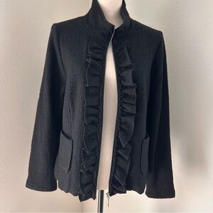 Joseph A. Elegant Black Ruffle Blazer Sweater 100% Wool Large